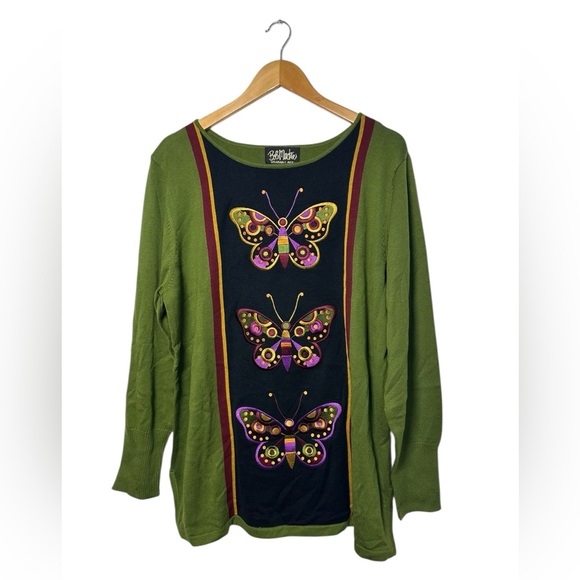 Bob Mackie Tops - Bob Mackie Wearable Art Butterfly Embroidered Long Sleeve Tunic Green Size XL